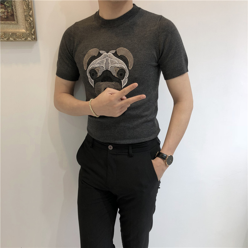 Jie Mo 18 Hàn Quốc Dongdaemun Nam Slim Ngắn Tay Áo Dệt Kim T-Shirt Chín Ping Road Thanh Niên Slim T-Shirt