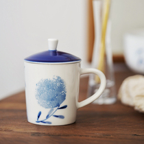 Selection of experts reunion round mug Jingdezhen hand-painted blue and white small capacity mug custom new Chinese style