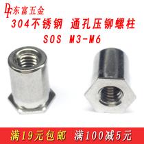 304 stainless steel through-hole riveting stud SOSM3M4M5M6 through-hole riveting nut column platen cabinet stud
