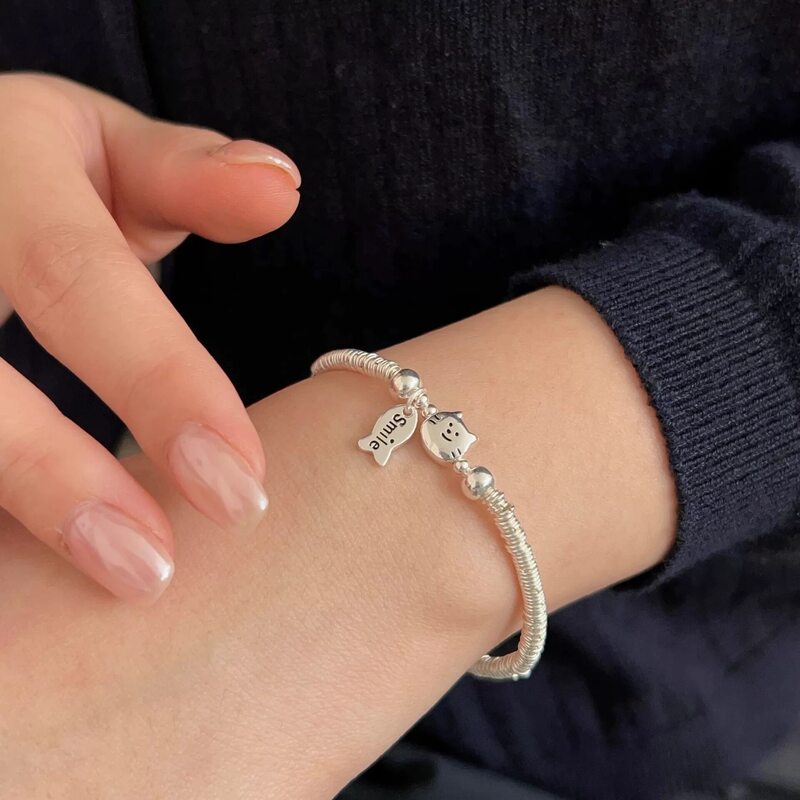 Last Kiss Cat Fish 925 Sterling Silver Bracelet for Women, Light Luxury Niche Handmade Twisted Bracelet, Qixi Festival Gift for Girlfriend
