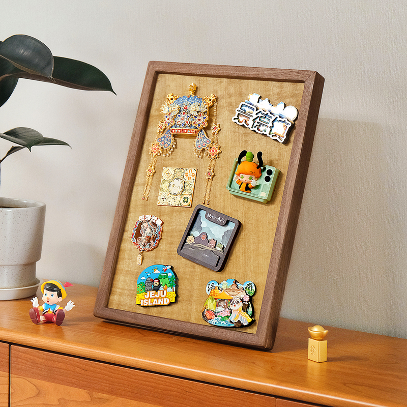 Magnetic Photo Frame Display Stand A4 Picture Frame Memo Board Refrigerator Magnet Display Board Golden Silk Bamboo Wood Wall Hanging Desktop Decoration