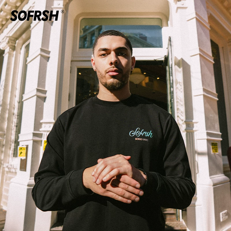 SOFRSH Нью-Йорк СОХО лимитированная длинный рукав футболка из чистого хлопка бирюзовый серебристый Мадел высокий вертикальный ткань