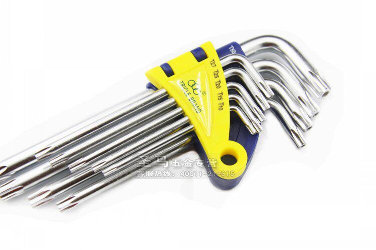 Ключ имбусовый (шестигранный) 【上海三圈工具】加长 星型 梅花内六角扳手 带孔 9件套 t10-t50 Tricle brand