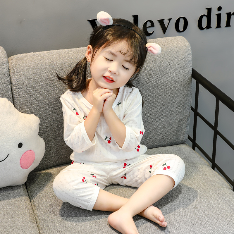 Girl Sleepwear Summer Style Pure Cotton Children Air Conditioning Wear Thin 70% sleeves Summer Little girl Baby Summer Home Clothes