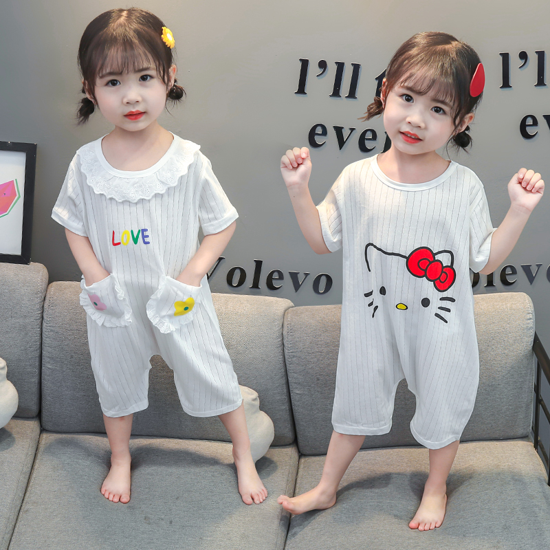 Children's sleepwear Summer slim fit pure cotton cloth Breathable Girl Short Sleeve Baby Air Conditioning Suit Baby suck cotton