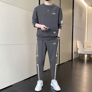 啄木鸟长袖t恤卫衣男士春秋季长裤一套搭配帅气休闲宽松运动套装