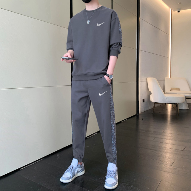 Niketon casual sports suit men's round neck sweatshirt spring and autumn 2023 new men's clothing set with handsome look