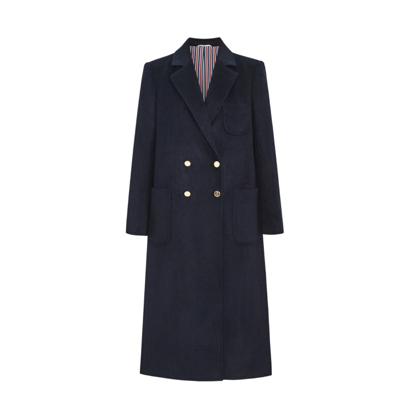 Tfm Heavy-Duty Navy Blue Anchor Gold Buckle 50% Cashmere 50% Wool Women's Suit Cashmere Coat Jacket