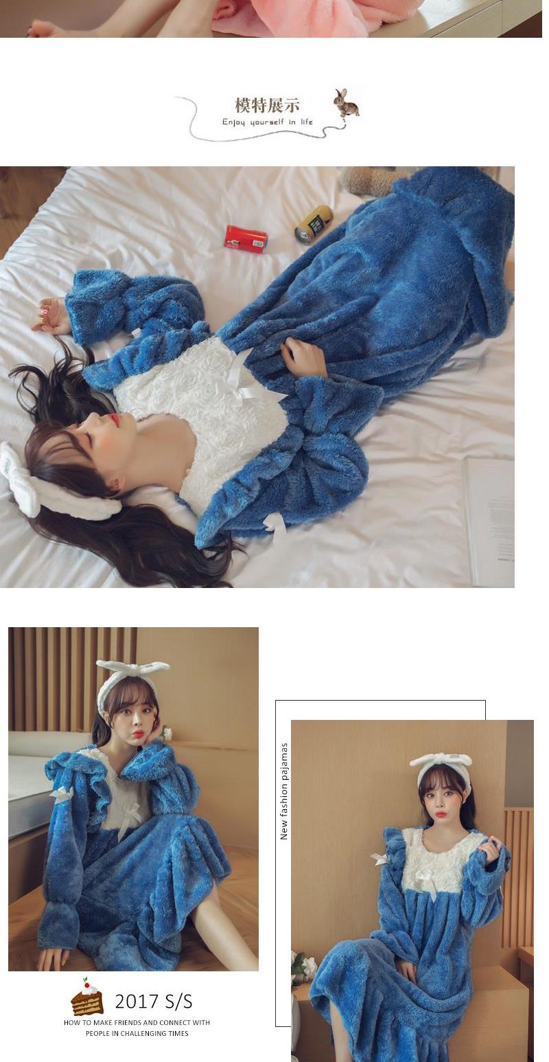 Công chúa váy ngủ nữ 200 pounds XL flannel mùa thu và mùa đông san hô nhung đồ ngủ dài phụ nữ mang thai lỏng lẻo MM váy nhung cao cấp
