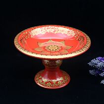 A 6-8-inch Guanyin God of Wealth ceramic high-footed fruit plate is offered in front of the Buddha for a fruit plate.