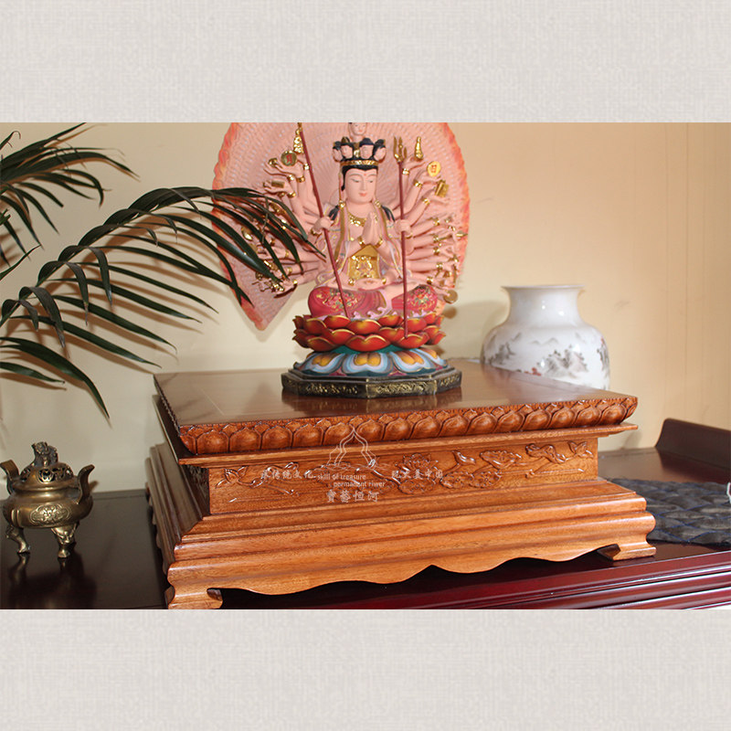 Camphor wood Buddha niche base Guanyin Buddha statue base Solid wood lotus base King Kong platform Buddha lotus platform