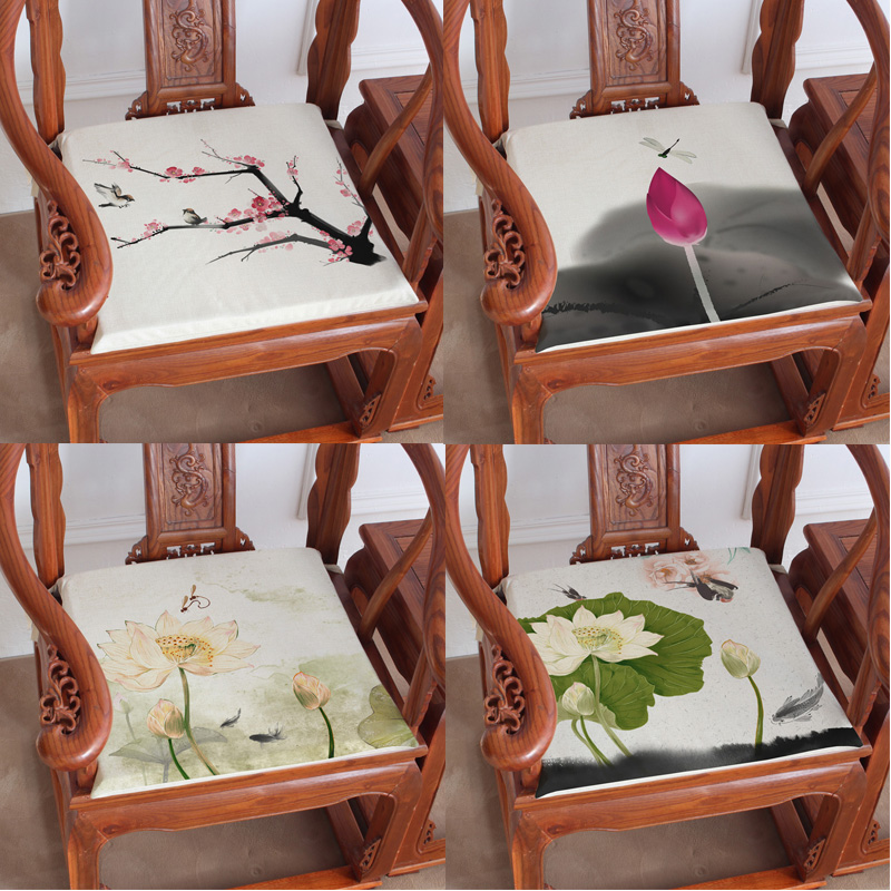 China Wind New Chinese Style Cushion Retro Red Wood Sofa Chair Cushion Dining Chair Cushion Lotus Thickening Sponge Seat Cushion Dine