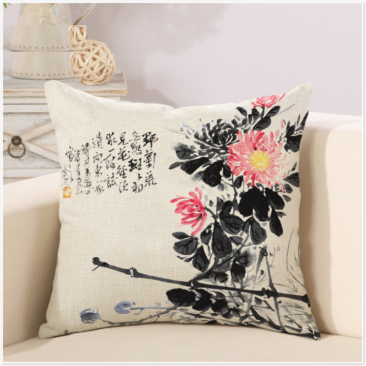 Meilan tre và hoa cúc mực phong cách Trung Quốc sofa bông và vải lanh gối trà phòng Trung Quốc phong cách đệm giường đặt xe văn phòng gối gối đệm ghế