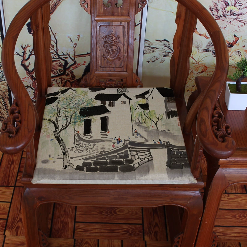 Đầy màu sắc bức tranh phong cảnh Mới Trung Quốc đệm cổ điển gỗ gụ sofa đệm ghế ăn đệm dày Pad đệm đệm da cho ghế gỗ