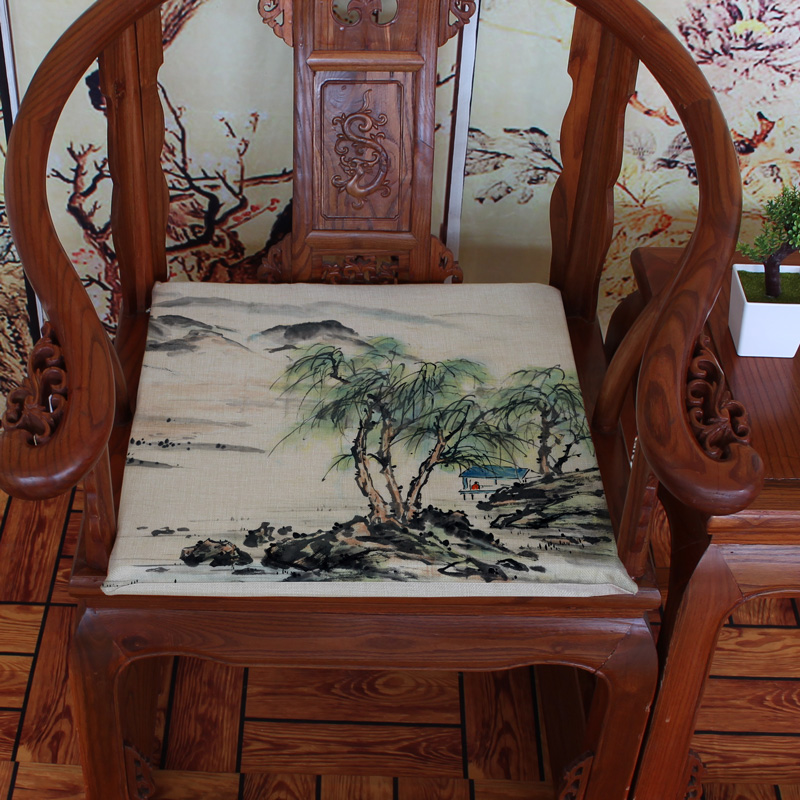 Đầy màu sắc bức tranh phong cảnh Mới Trung Quốc đệm cổ điển gỗ gụ sofa đệm ghế ăn đệm dày Pad đệm bộ đệm ghế gỗ