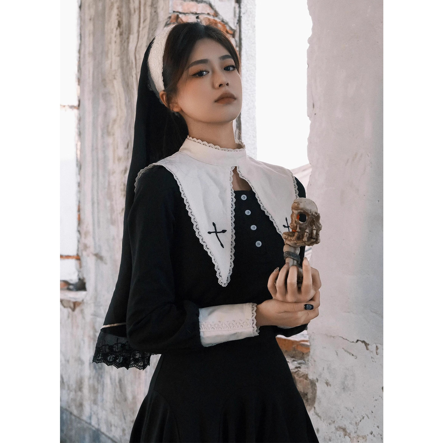 万圣节邪恶修女cos服装反差派黑化哥特风恐怖连衣裙_Cosplay女装_淘宝游戏网
