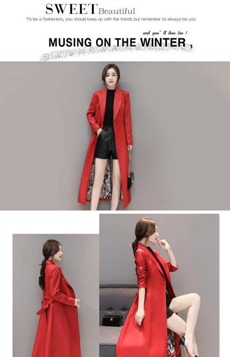 Áo khoác da nữ 2018 phiên bản Hàn Quốc mới của mùa thu đông dài trên đầu gối Slim là áo khoác mỏng ga châu Âu áo da dê