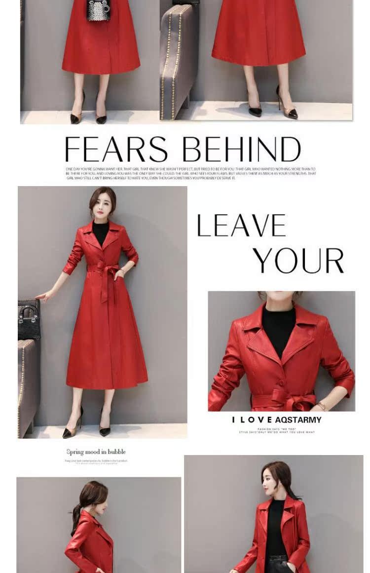 Hained leather nữ 2018 phiên bản Hàn Quốc của mùa thu đông mới và phần dài thon gọn trên chiếc áo khoác gió áo da nu