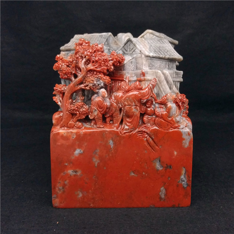 Natural Shoushan alpine stone, landscape characters, small bridge people's gold and stone seal carving, large ornaments, gifts, fine carving
