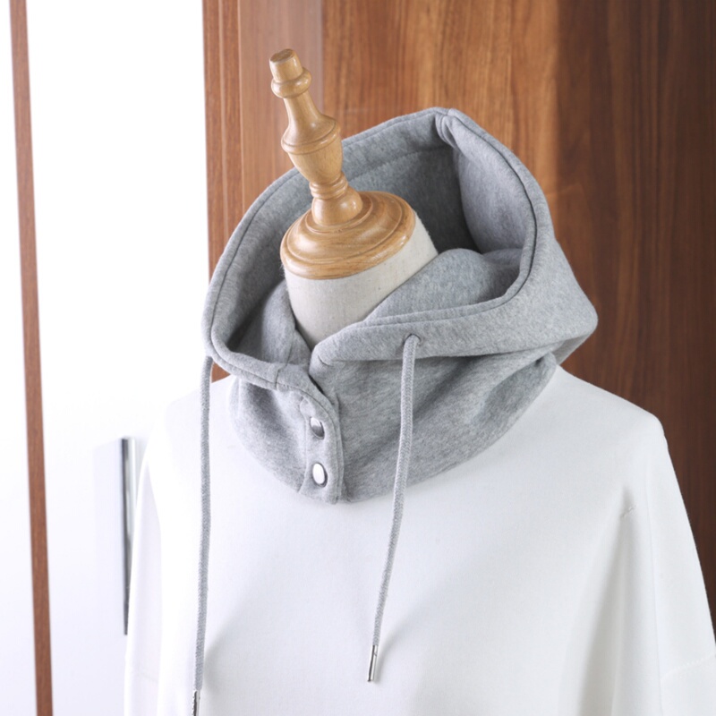 Pure Cotton Sweatshirt Hat for Autumn and Winter, Unisex Button-Up Hooded Neck Warmer, Neck Gaiter, Ear Protection, Hooded Windproof and Warm
