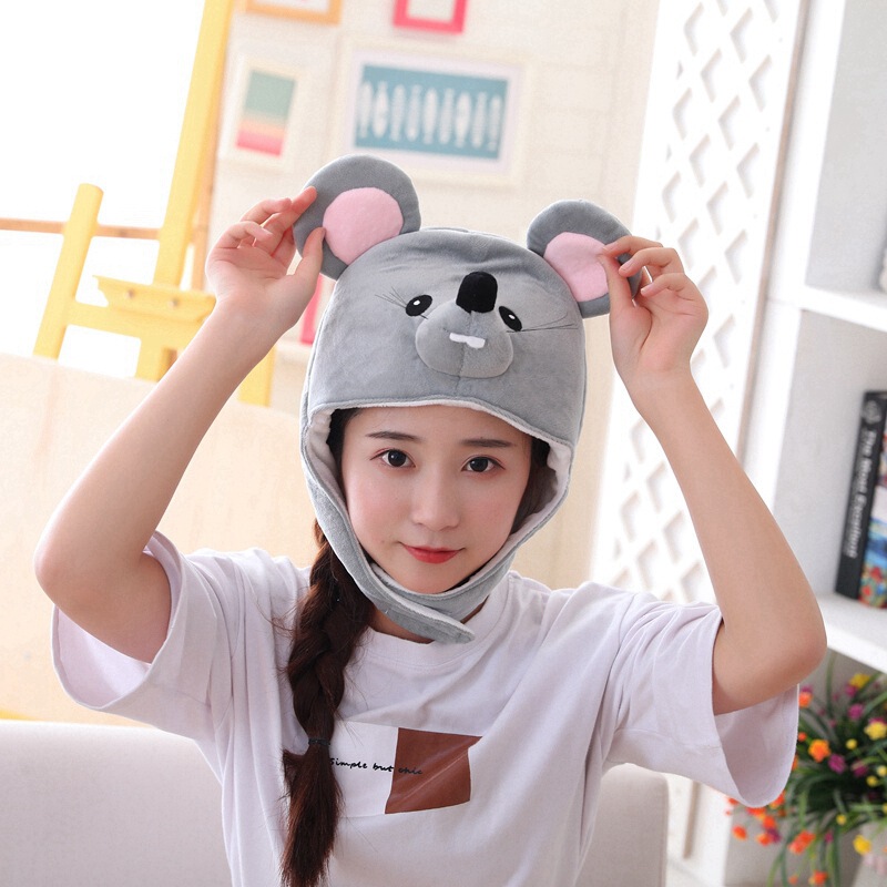 Ins Girly Cute Quirky Animal Headgear Hats with Ears: Mouse, Pufferfish, Frog, Bear