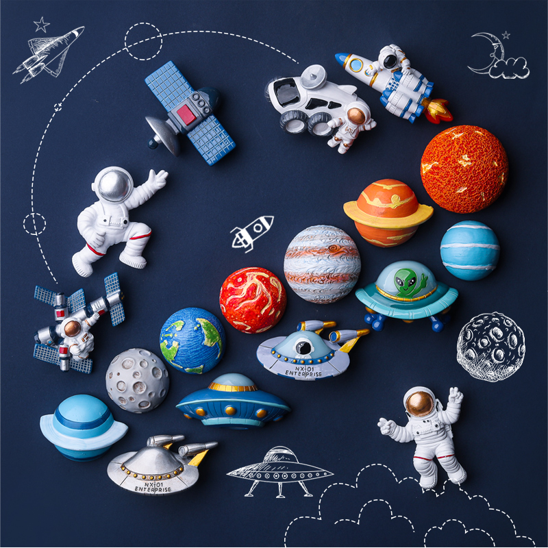 Meow Two Happy Planet Series Fridge Sticker Magnetic Attraction NASA Space Astronaut Alien Message Board Mesh Red Trim-Taobao