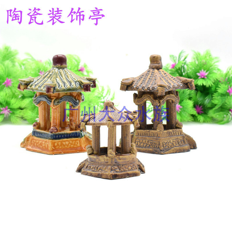 Ceramic Hexagonal Pavilion Garden Pavilion Ornament Fish Tank Landscaping Decoration Rockery Water Aquarium Ornament Crafts