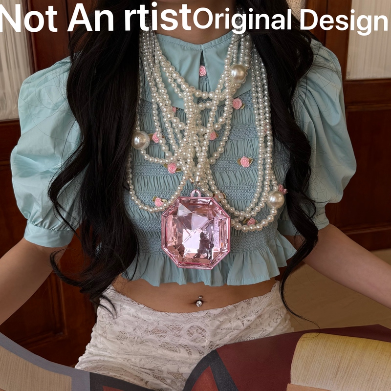 Original Sweet Girl Pink Pearl Necklace Niche Design Plastic Large Gemstone Y2K Millennium Style Layered Accessories Choker