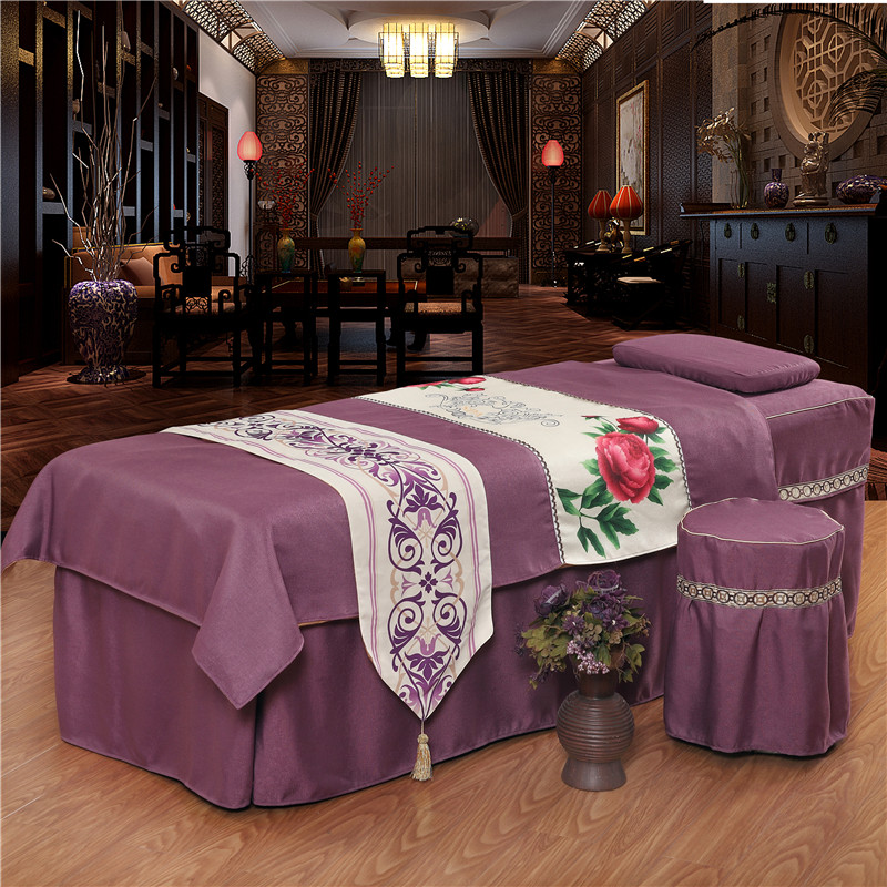 Bộ đồ giường cao cấp làm đẹp bốn bộ thẩm mỹ viện dành riêng cho phong cách Bắc Âu Bộ đồ giường massage sang trọng châu Âu đặt màu đơn giản - Trang bị tấm ga chun bọc giường spa