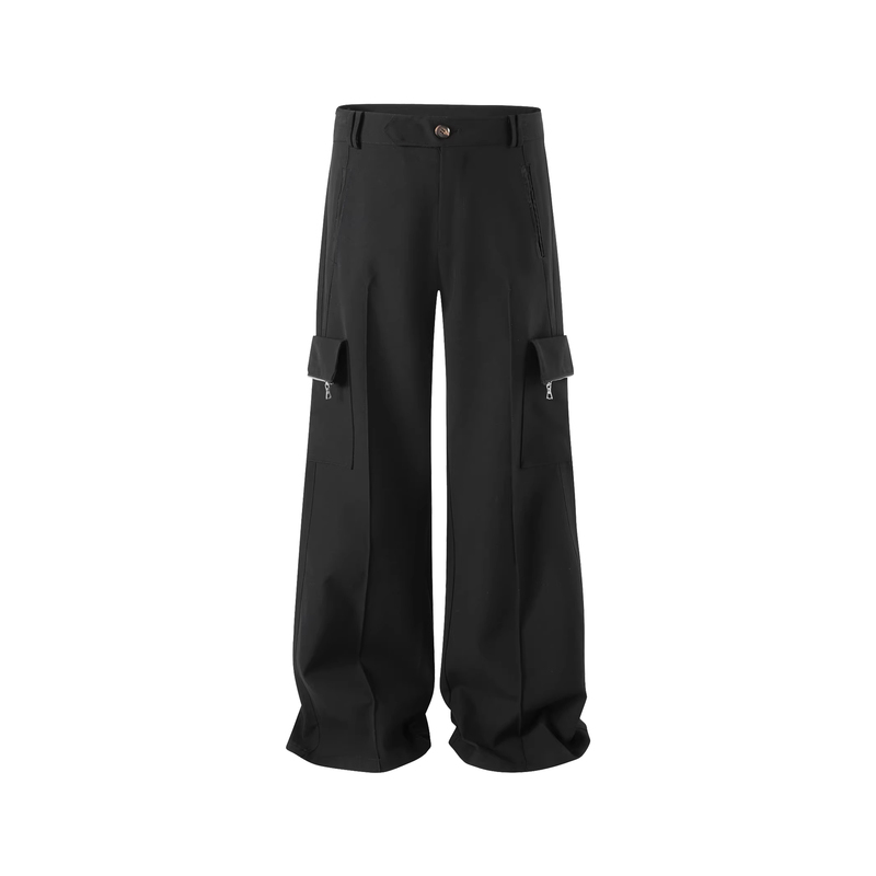 Taichiism Summer Wool Blend Large Pocket Straight Casual Trousers Multi-Pocket Cargo Pants Loose Pants Taichiism Summer Wool Blend Large Pocket Straight Casual Trousers Multi-Pocket Cargo Pants Loose Pants