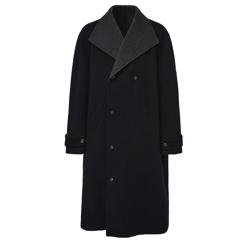 Taichiism Multi-Form Double-Sided Black and Gray Two-Tone Multi-Collar 70% Wool Imitation Warm Wide-Cut Wool Coat