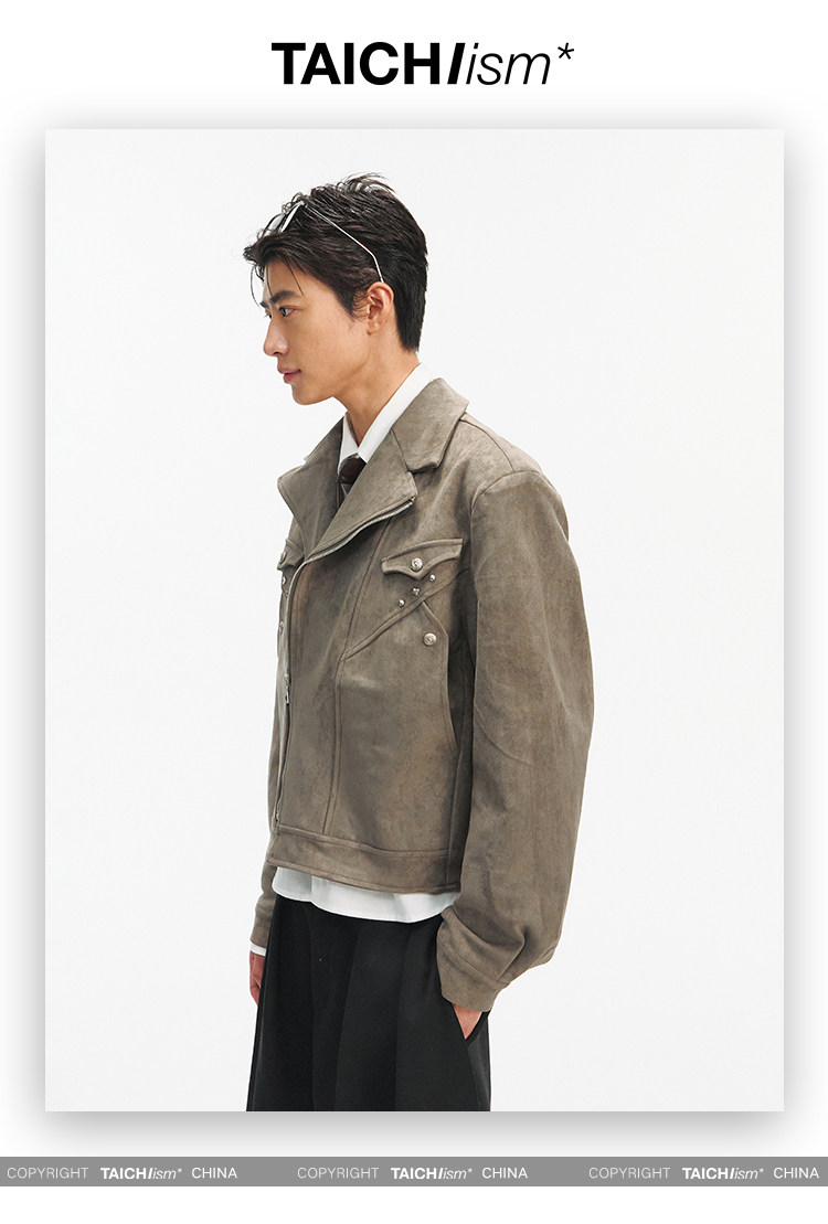 TAICHIISM Studded Boxy Suede Jacket