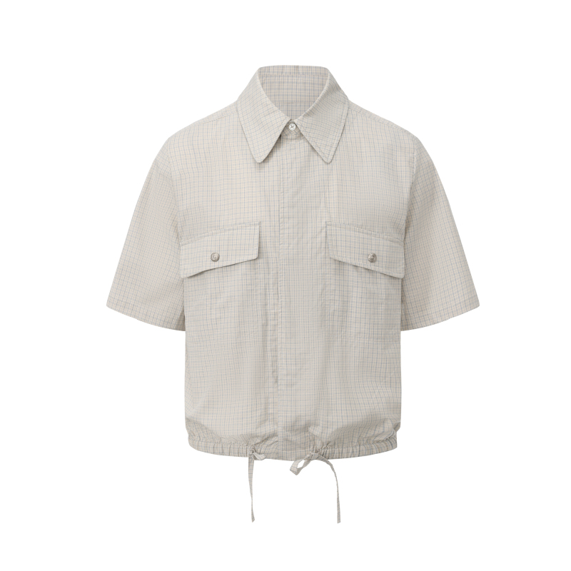 Taichiism “Blue Skyline” Refreshing Waist-Cinching Cleanfit Blue and White Checkered Short-Sleeved Boxy Shirt Taichiism “Blue Skyline” Refreshing Waist-Cinching Cleanfit Blue and White Checkered Short-Sleeved Boxy Shirt