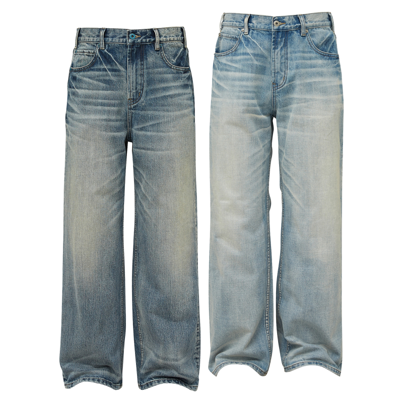 Taichiism “Ice Blue Storm” Retro Washed Vibe Nevada Natural Distressed Straight-Leg Jeans