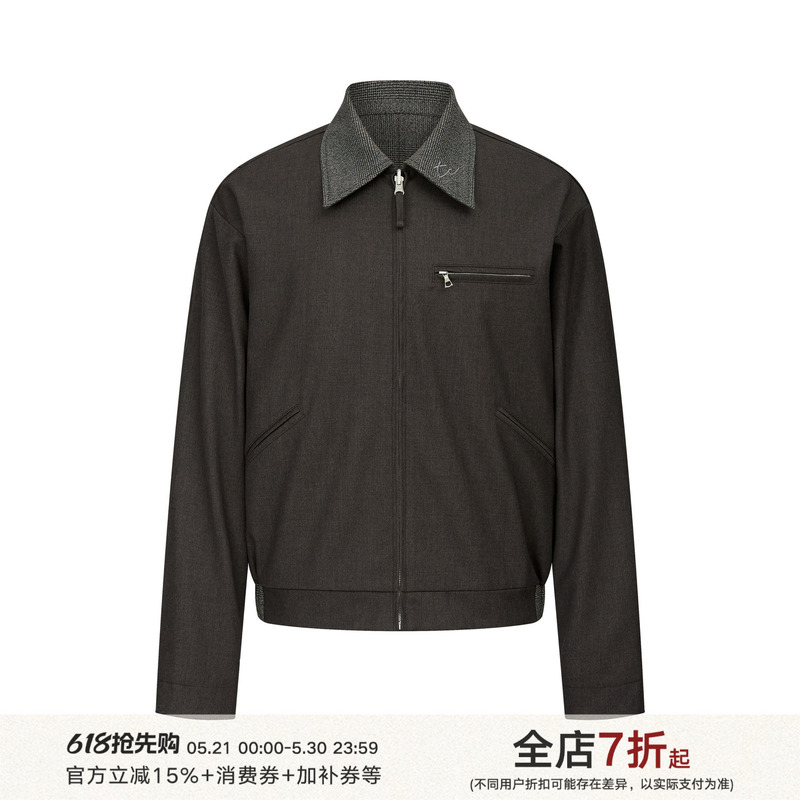 Taichiism Autumn New Collection Old Money Vibe Short Wide Wool Houndstooth Reversible Blazer Jacket J97