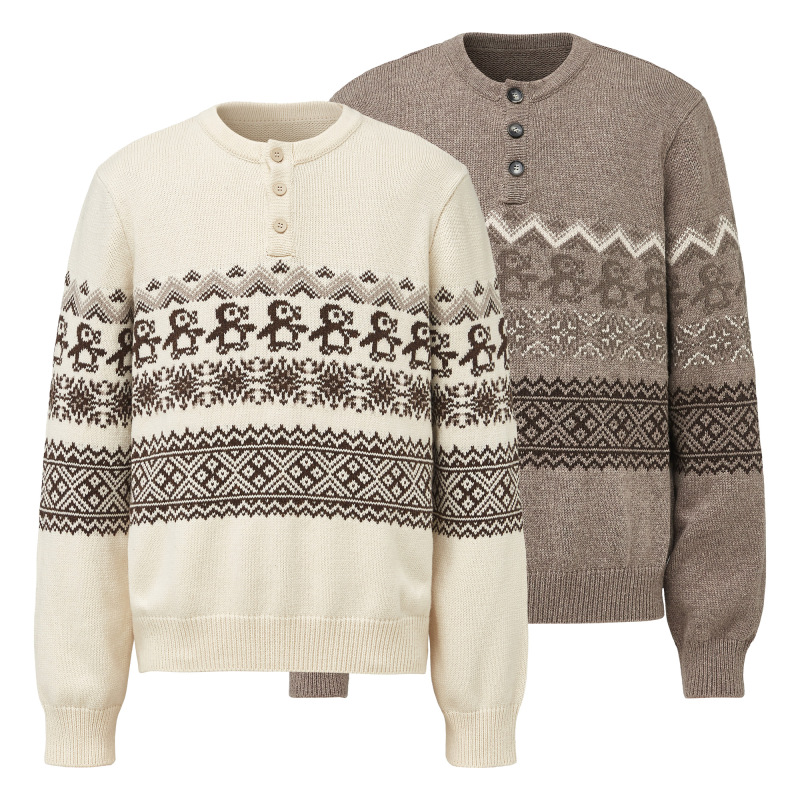 Taichiism “Christmas Penguin” Fair Isle Retro Pattern Autumn and Winter Sweater Round Neck Knitted Pullover