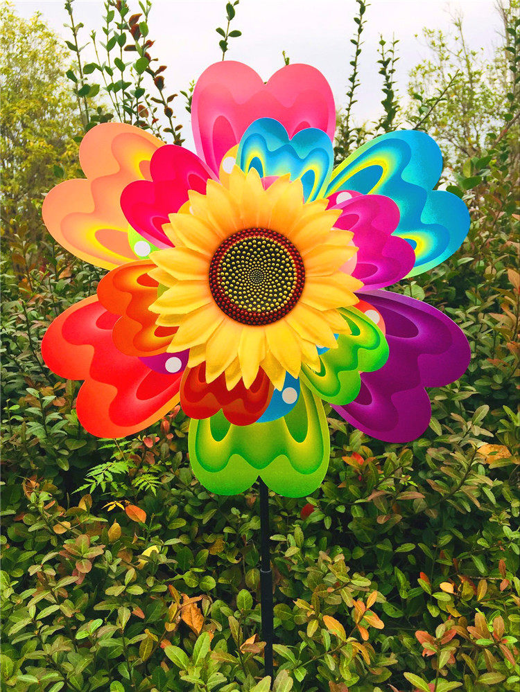 Double Dazzling Butterfly Dance Big Windmill Sunflower Children Gift Spring Outdoor Venue Decoration Inserts windmills