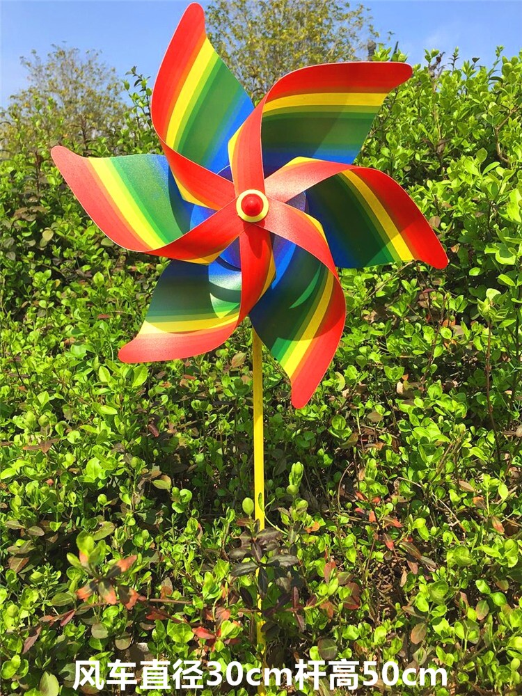 Hexagon 30cm Rainbow Windmill glass fiber pole outdoor landscaped Decorative Inserts windmills Festival Placement of children Toys windmills