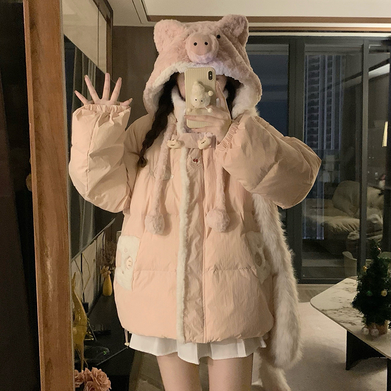 2026 New Trendy Plush Detachable Hooded down Jacket with Small Pom-Poms for Winter 2026 New Trendy Plush Detachable Hooded down Jacket with Small Pom-Poms for Winter