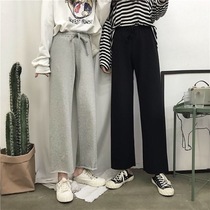 Spring and summer new Korean fat MM large size slim wide leg pants female small straight pants Joker casual sports pants tide