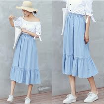 2021 spring and summer new fat MM super large size slim denim skirt womens wild long skirt loose skirt tide tide