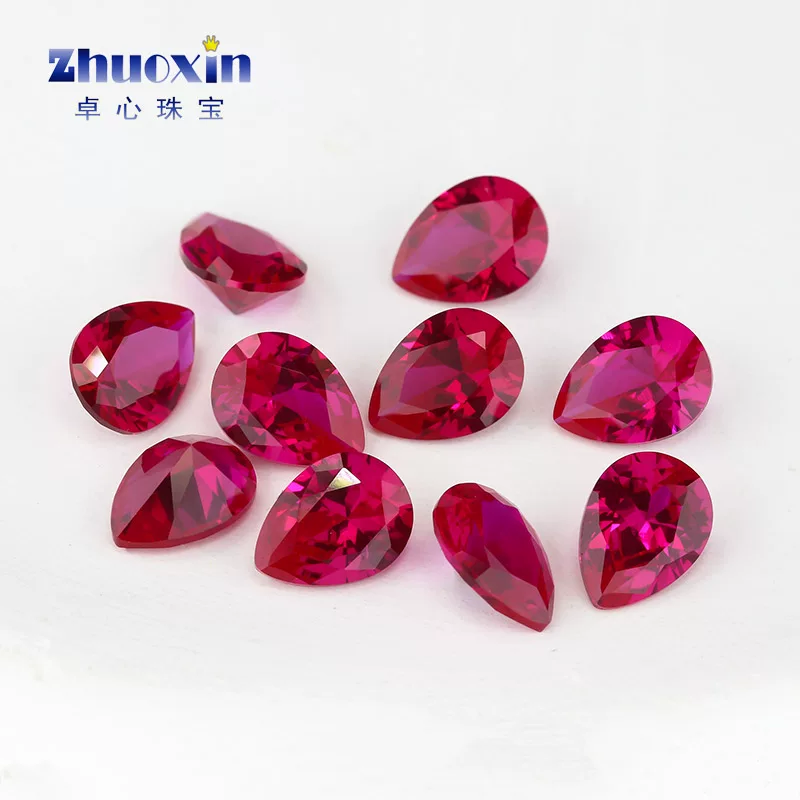 Synthesized artificial ruby gemstone for ring drop-shaped