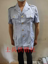 Genuine 87 Summer blue short sleeve shirt with nostalgic dry four pockets rear open fork old yarn card mens shirt