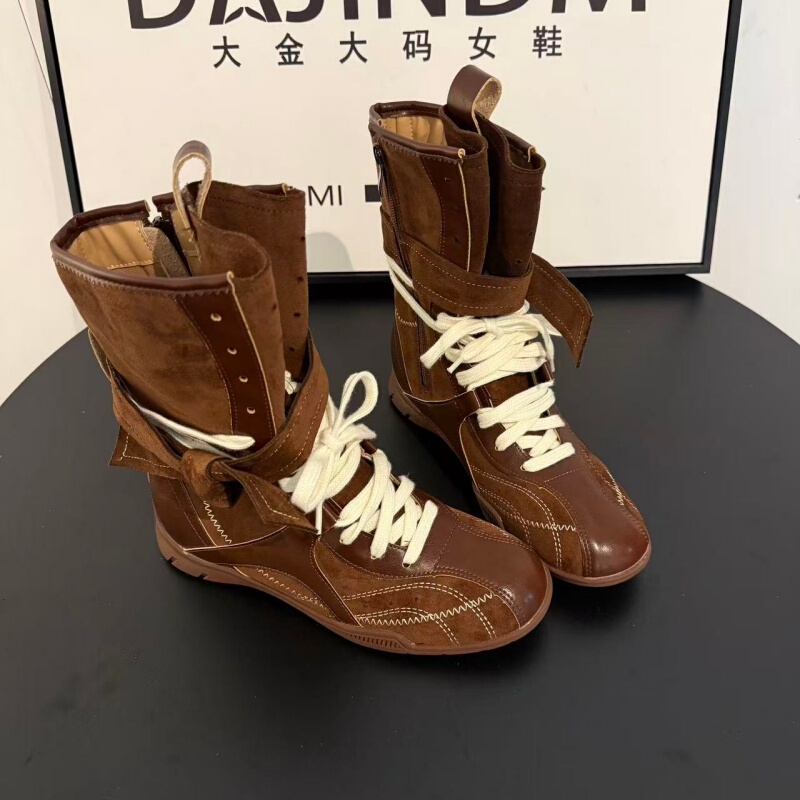 Large Size Women's Shoes 41-43, Retro Sports Style German Training Boxing Boots, 41 Lace-Up Martin Boots, Mid-Calf Short Boots Large Size Women's Shoes 41-43, Retro Sports Style German Training Boxing Boots, 41 Lace-Up Martin Boots, Mid-Calf Short Boots