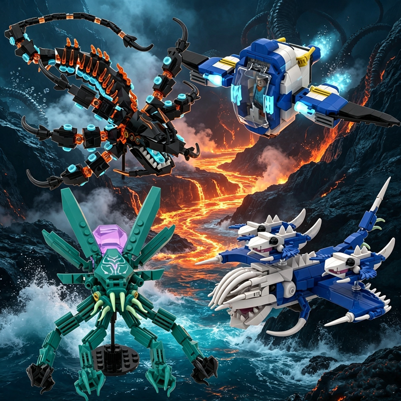 Deep Sea Quest 2 Giant Beast Building Blocks Ancient Dragon Leviathan Shark Group Abyss Giant Touch Assembly Model Toy Gift