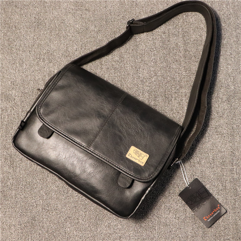 three-box tide brand men's postman shoulder bag casual men's and women's messenger backpack fashion motorcycle pu student bag