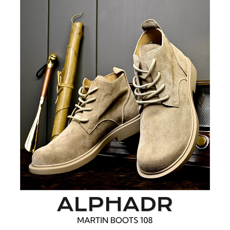 Italian Luxury High-End Handmade Martin Boots for Men, Autumn and Winter Retro Soft-Soled Non-Slip Desert Boots, Mid-Top Leather Boots