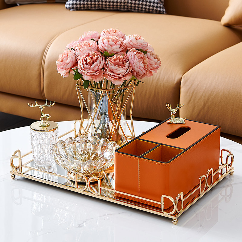 Home Multifunction Removable Toilet Paper Towels Box Au Style Light Lavish Living Room Tea Table Remote Control Containing Box Decoration Vase Suit