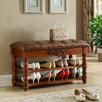 Shoe bench Home entrance storage storage storage entry small shoe cabinet creative American shoe stool solid wood shoe stool