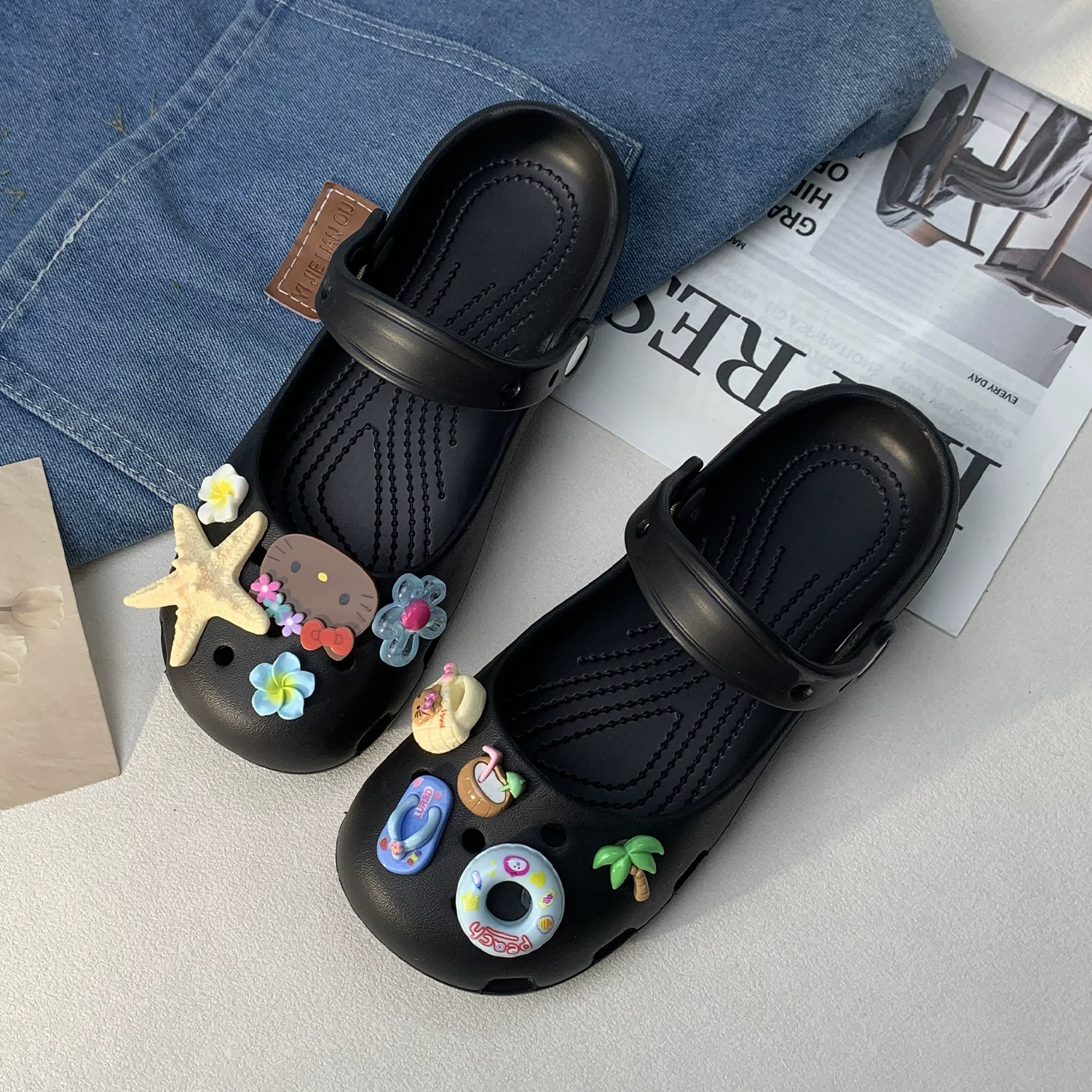Летние слипоны в стиле Crocs, милые сандалии для отдыха, нескользящие пляжные мюли, леопардовый принт, стиль balletcore, подходят для уличной носки